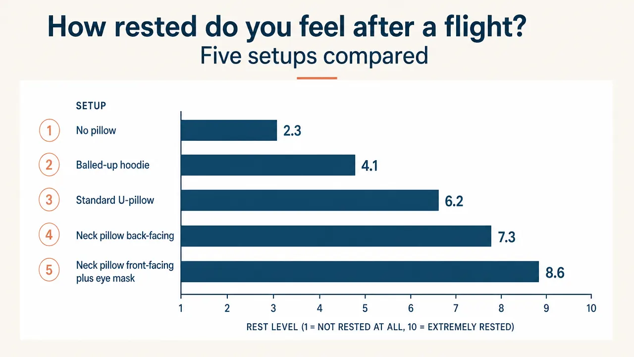 Chart comparing how rested travelers feel after a flight across five different sleep setups
